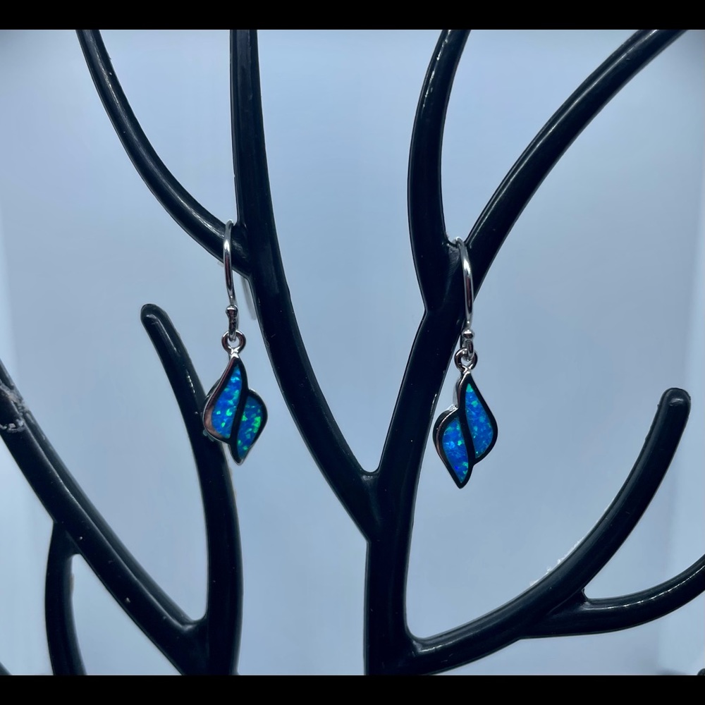 Sterling silver opal leaf earrings